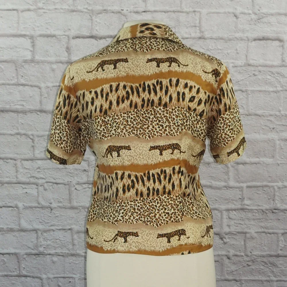 Vintage 90s Silk Animal Print Top - Picture 3 of 9